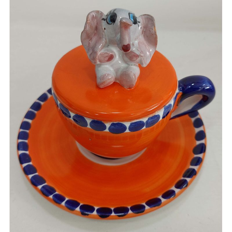 Kaffeetasse mit geprägtem Deckel, Untertasse...
