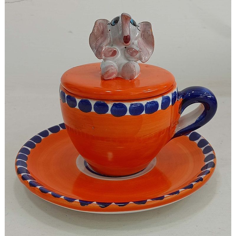 Coffee cup with embossed lid, saucer animal...
