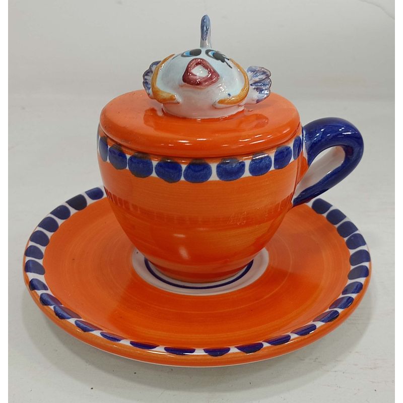 Kaffeetasse mit geprägtem Deckel, Untertasse...