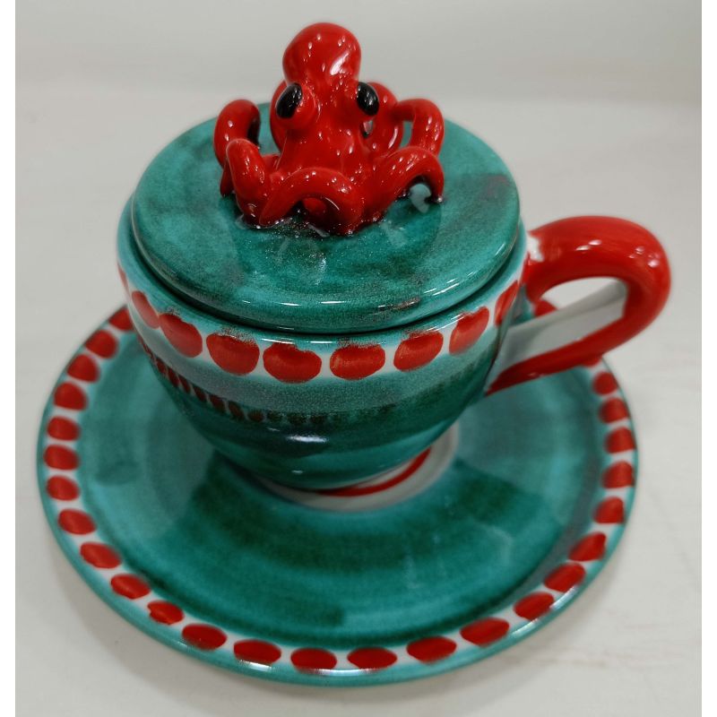 Coffee cup with embossed lid, saucer animal...