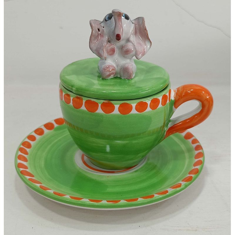 Kaffeetasse mit geprägtem Deckel, Untertasse...