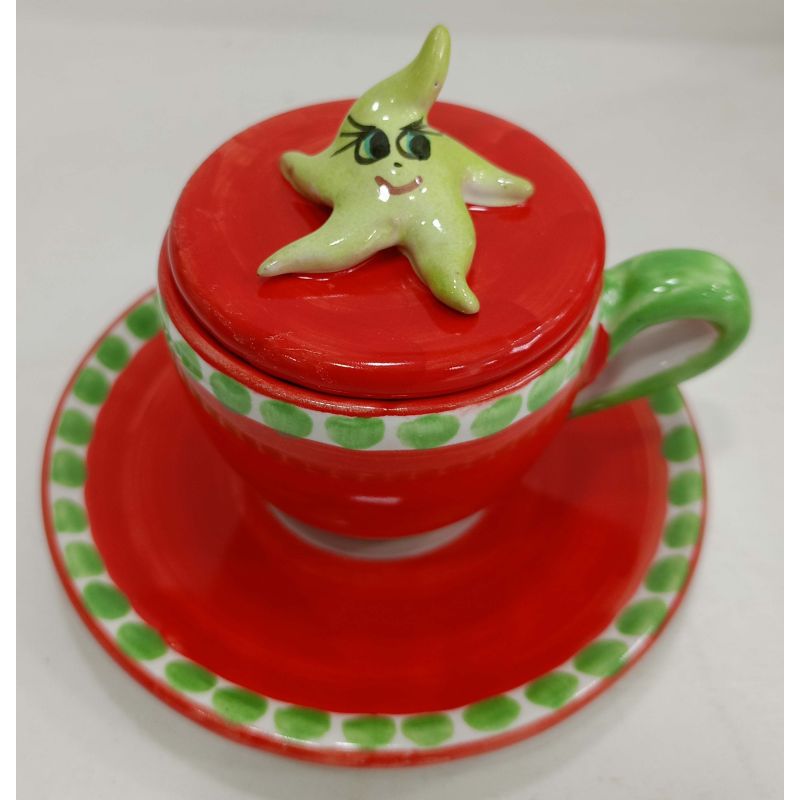 Coffee cup with embossed lid, saucer animal...