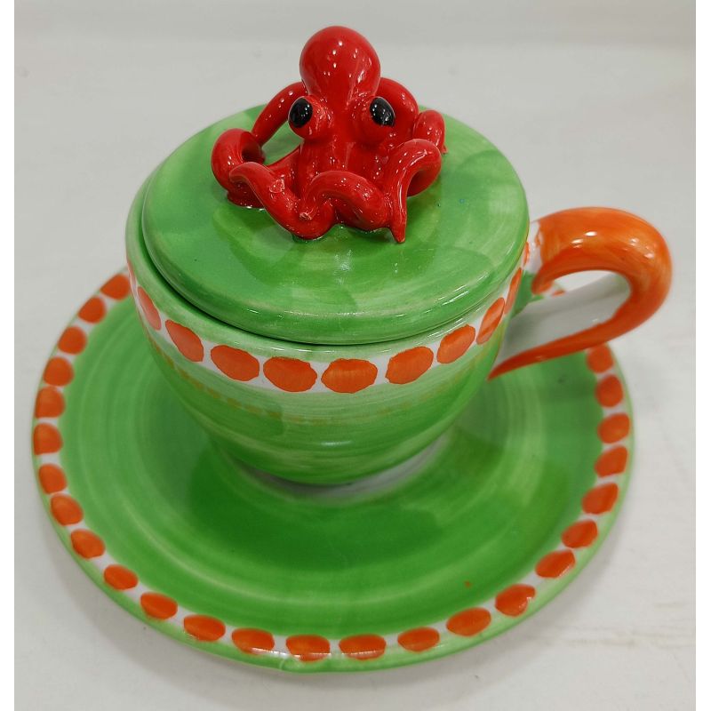 Coffee cup with embossed lid, saucer animal...