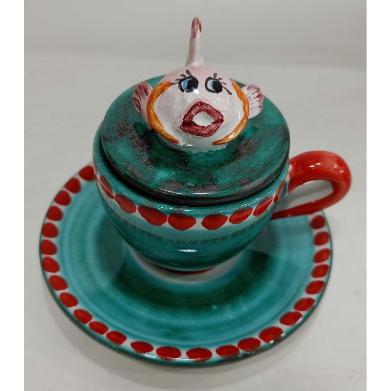 Coffee cup with embossed lid, saucer animal...
