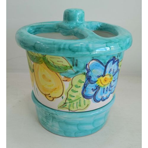 Scola Posate. Linea Limoni e Fiori. Ceramica di Vietri. Dipinta a mano.