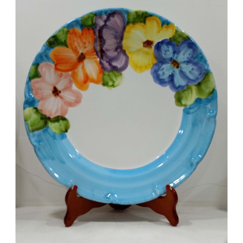 Teller. Linie Halber-Blumenrand. Handbemalte...