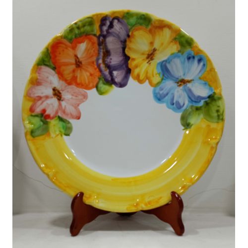 Plate. Half-border Flowers Line. Hand-painted Vietri ceramic