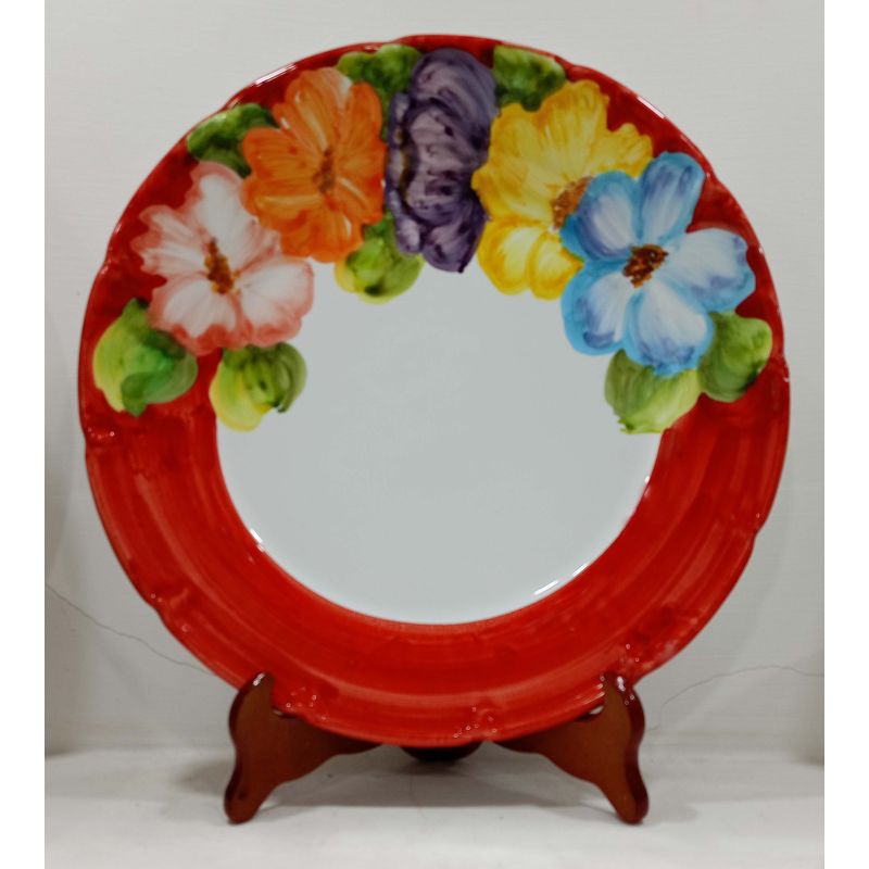 Plate. Half-border Flowers Line. Hand-painted...