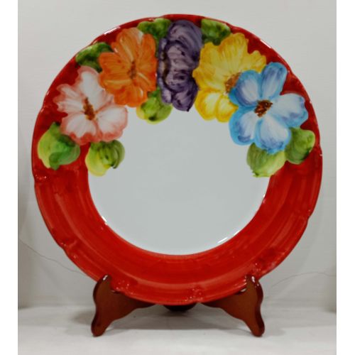 Piatto. linea Fiori a Mezzo bordo. Ceramica di Vietri. Dipinto a Mano