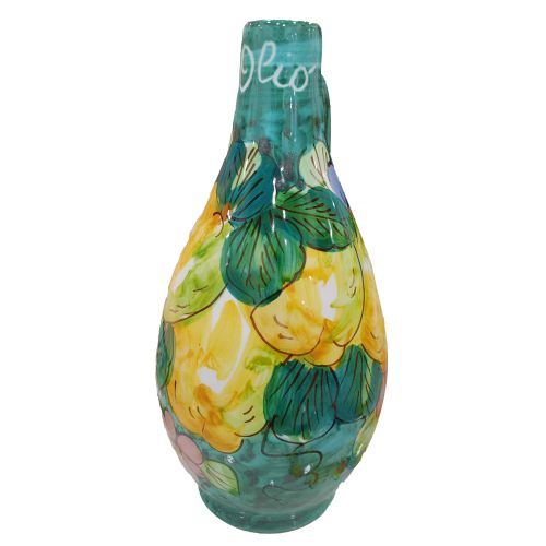 Oil and Vinegar Bottle with Handle. Lemons and Flowers Collection. Hand-Painted Vietri Ceramics.