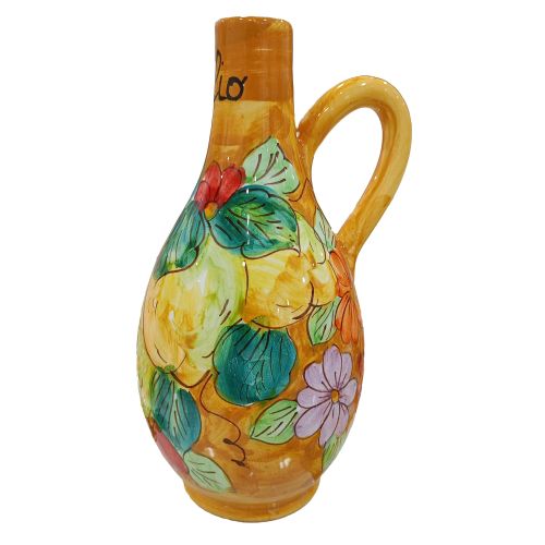Oil and Vinegar Bottle with Handle. Lemons and Flowers Collection. Hand-Painted Vietri Ceramics.