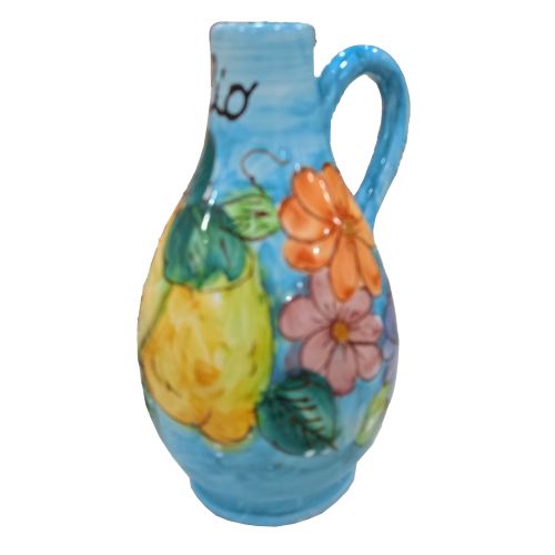 Öl- und Essigflasche mit Griff. Zitronen- und Blumen-Kollektion. Handbemalte Vietri-Keramik.