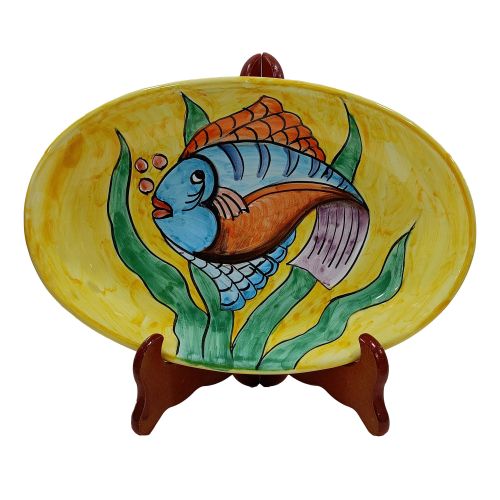 Oval bowl platter. Serving dish. Marine line. Vietri ceramics. Hand-painted.