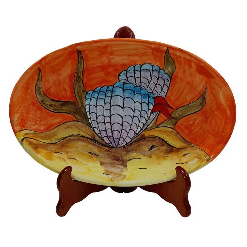 Oval bowl platter. Serving dish. Marine line. Vietri ceramics. Hand-painted.