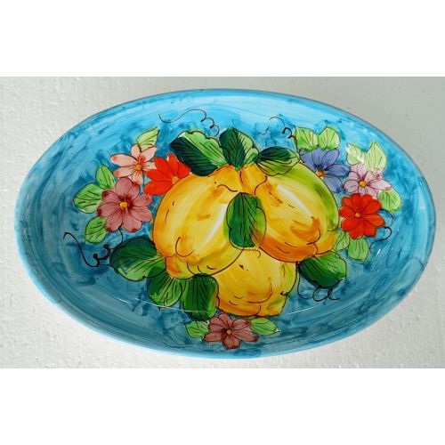 Ovaler Servierteller. Schale. Blumen- & Zitronen-Linie. Vietri-Keramik. Handbemalt.