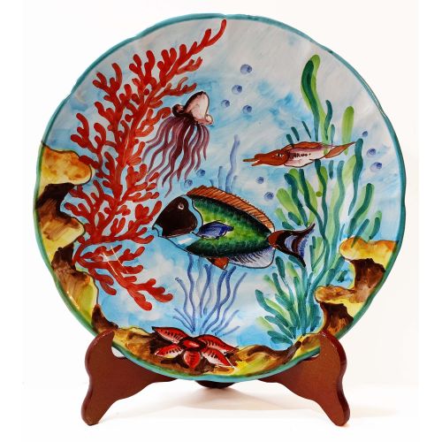 Teller. Fischlinie. Vietri-Keramik. Handbemalt. Flach,...