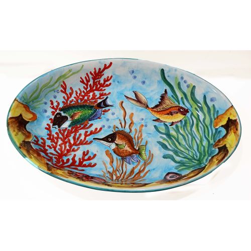 Plat ovale en forme de coupe. Collection Mer. Céramique...