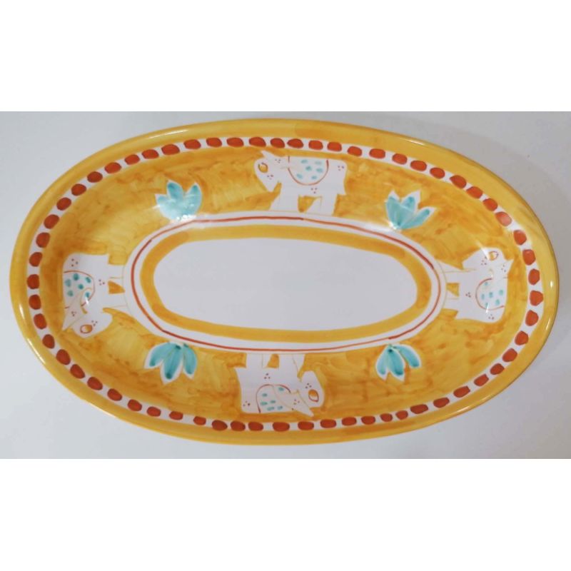 Oval serving plate with shallow bowl. Animals...