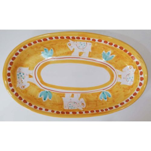 Oval serving plate with shallow bowl. Animals line. Vietri ceramics. Hand-painted.